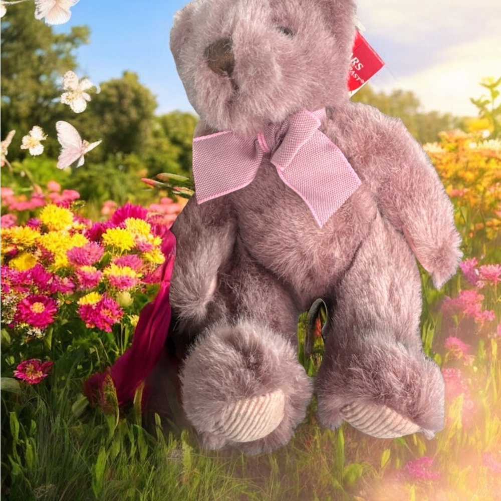 Russ Plush Bear with Pink Bow Vintage and Hard to Find